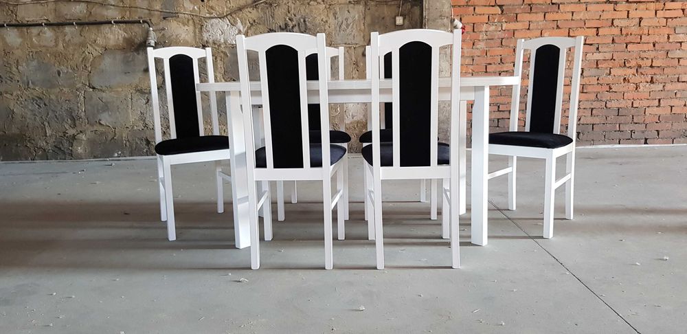 NOWE: Stół 80x140/180 + 6 krzeseł, biały+czarny , dostawa cała PL