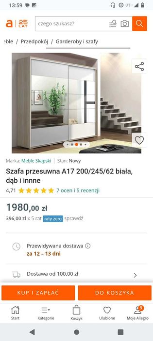 Porządna Szafa z lustrem szer 2m/245