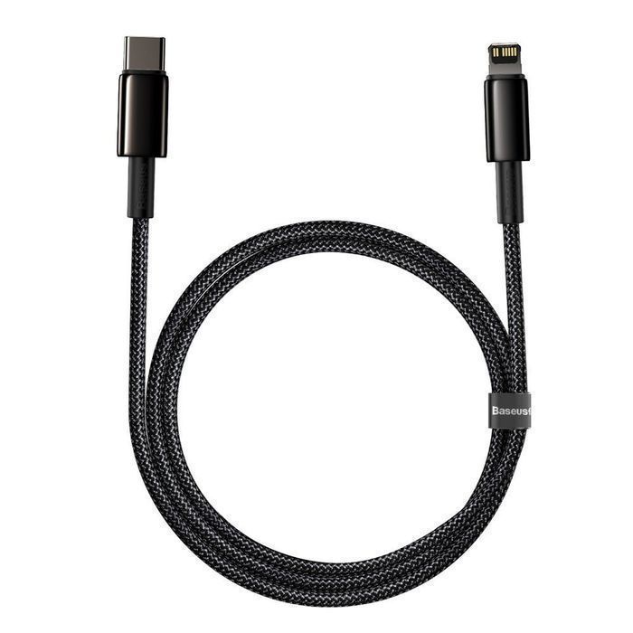 Kabel USB Typ C - Lightning Baseus PD 20 W 1m, Nylon, Czarny