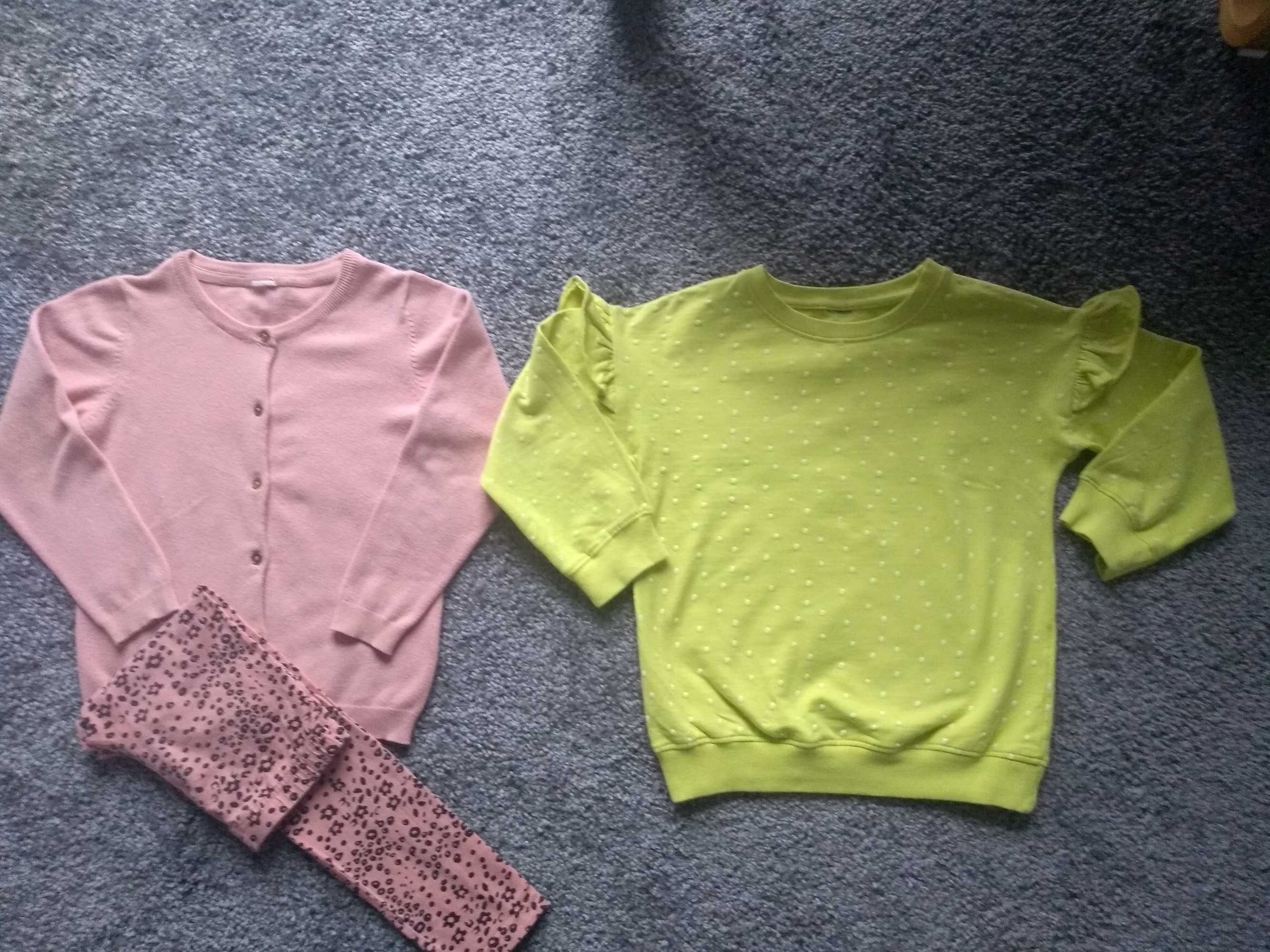 Zestaw dla dziewczynki: bluza, sweter, legginsy rozmiar 122