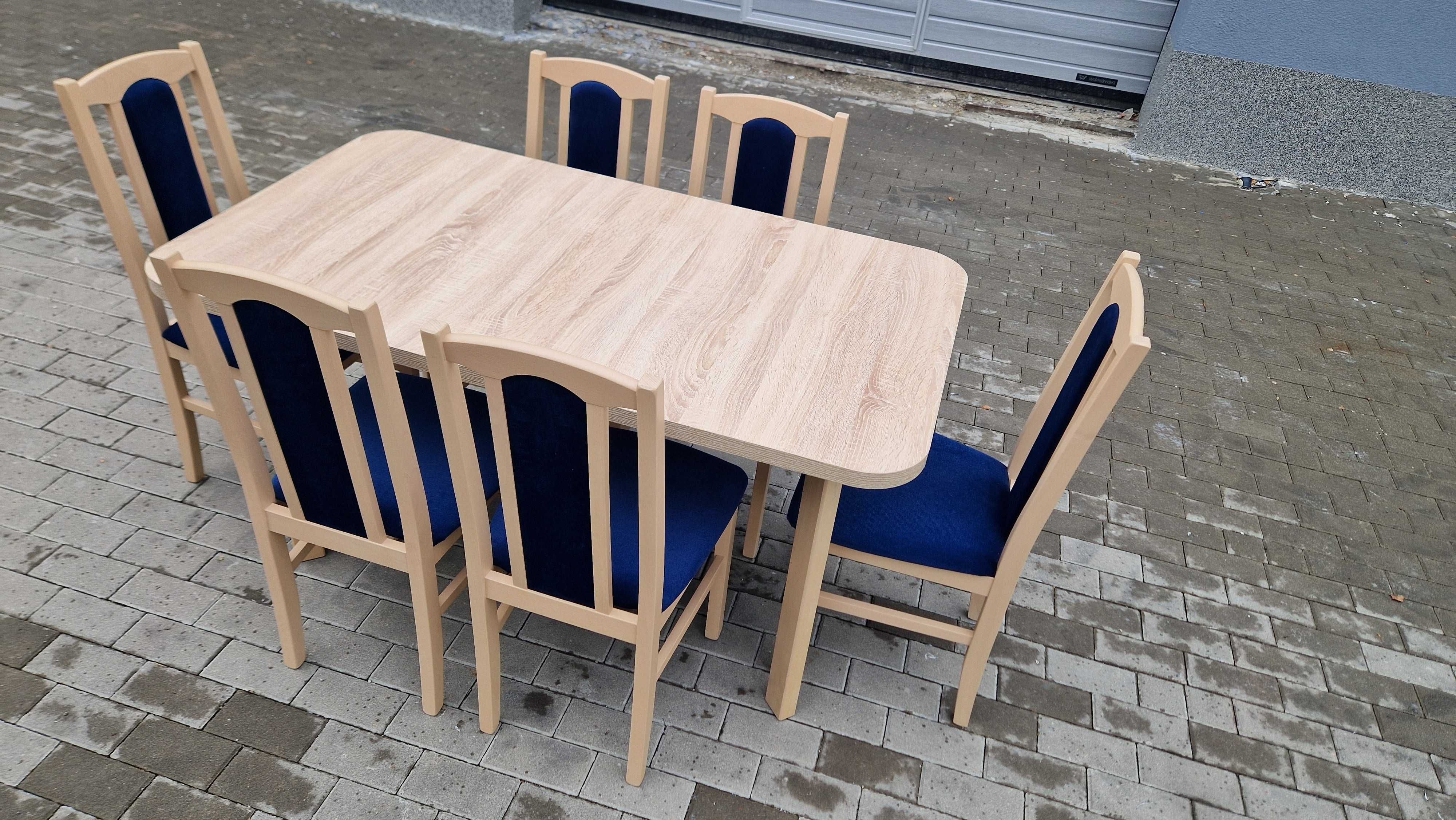 Stół rozkładany + 6 krzeseł, NOWE-OD RĘKI, sonoma+granat, dostawa PL