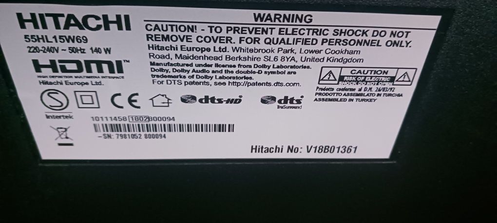 Telewizor Hitachi LG 55" Smart tv dvbt2 HEVC