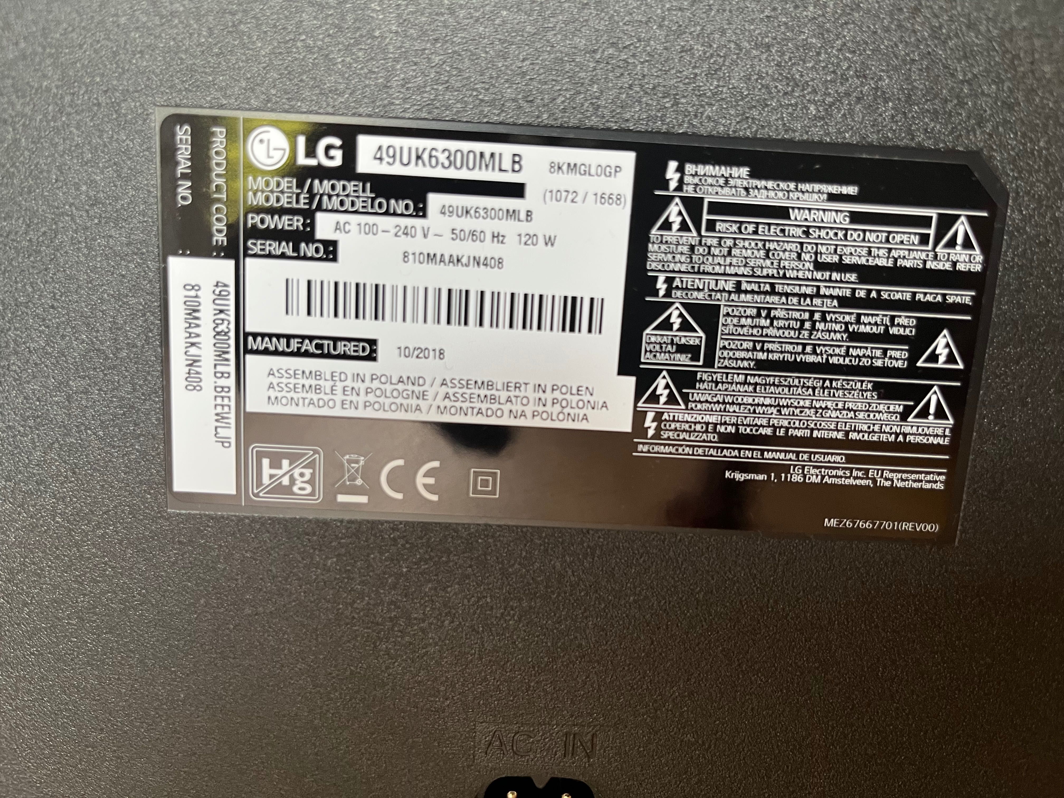 Telewizor LG49UK6300MLB tylko odbiór osobisty