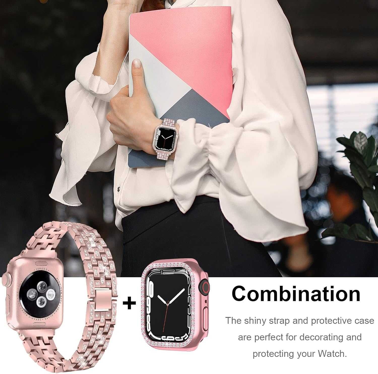 Pasek metalowy + obudowa Miimall do Apple Watch Series 9/ 8/ 7 41 mm