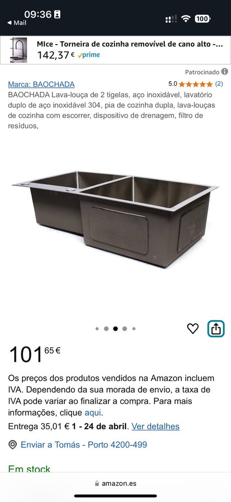 Lavatório duplo de aço imoxidável