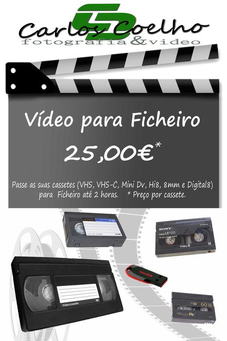 Passagem de Cassetes (VHS,VHS-C,MiniDV,HI8,8mm,Digital 8)para Ficheiro