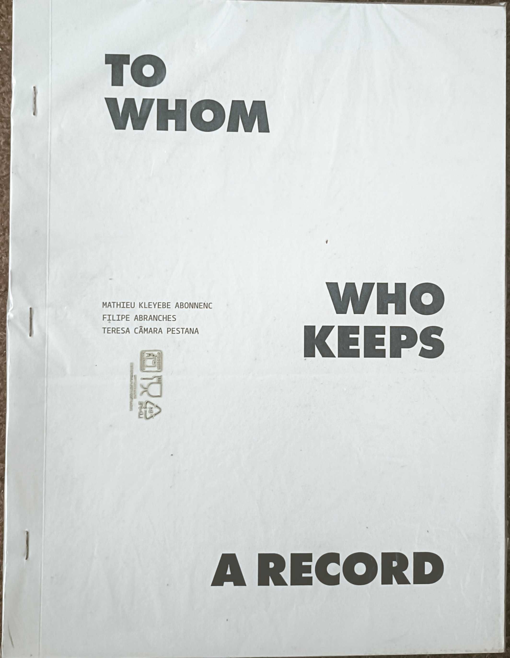 Livro To Whom Who Keeps Record