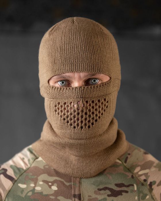 Тактична військова зимова шапка балаклава в'язана койот / олива