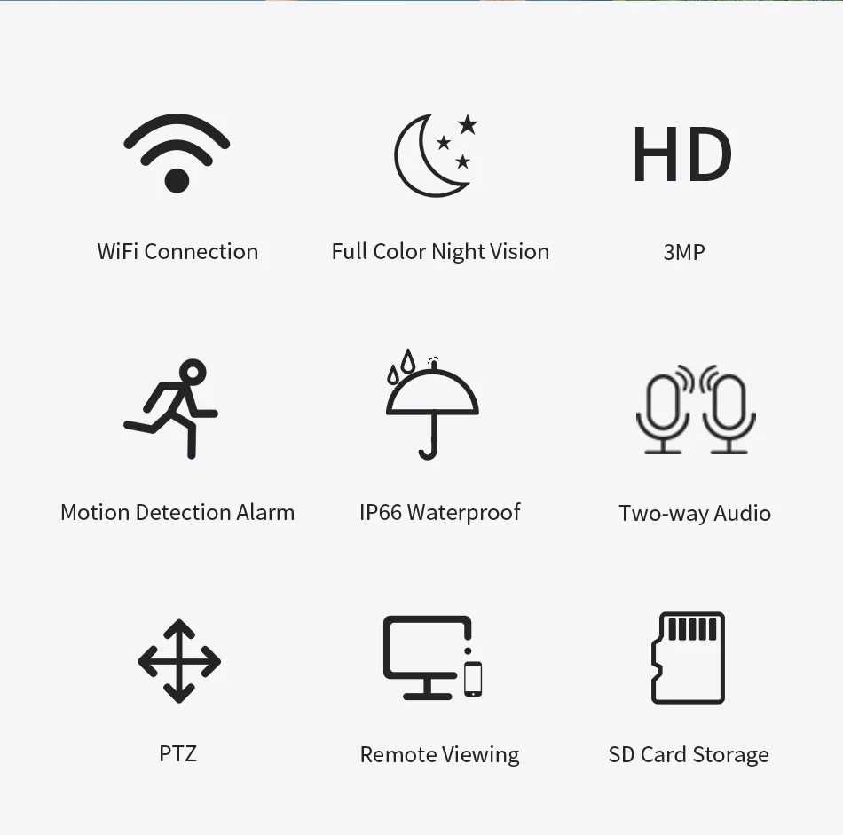 Câmara Vídeo Vigilância WIFI 3MP * Visão Noturna * APP * Rotação 355º