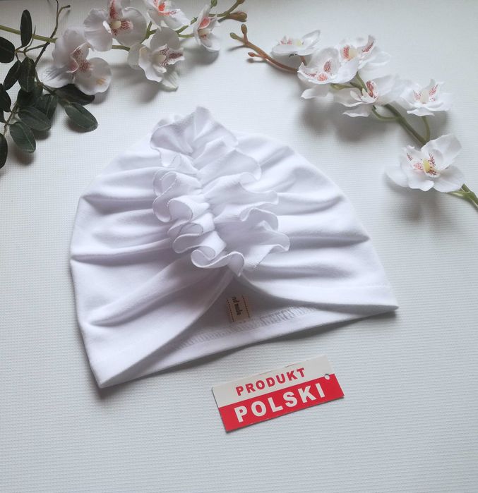 Czapeczka turban niemowlęca * biała * na chrzest * okazje * hand made
