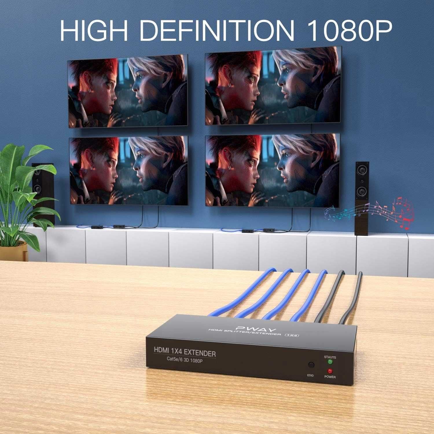 Splitter Przedłużacz HDMI ULTRA HD 1080P Profesjonalne 4 W 1