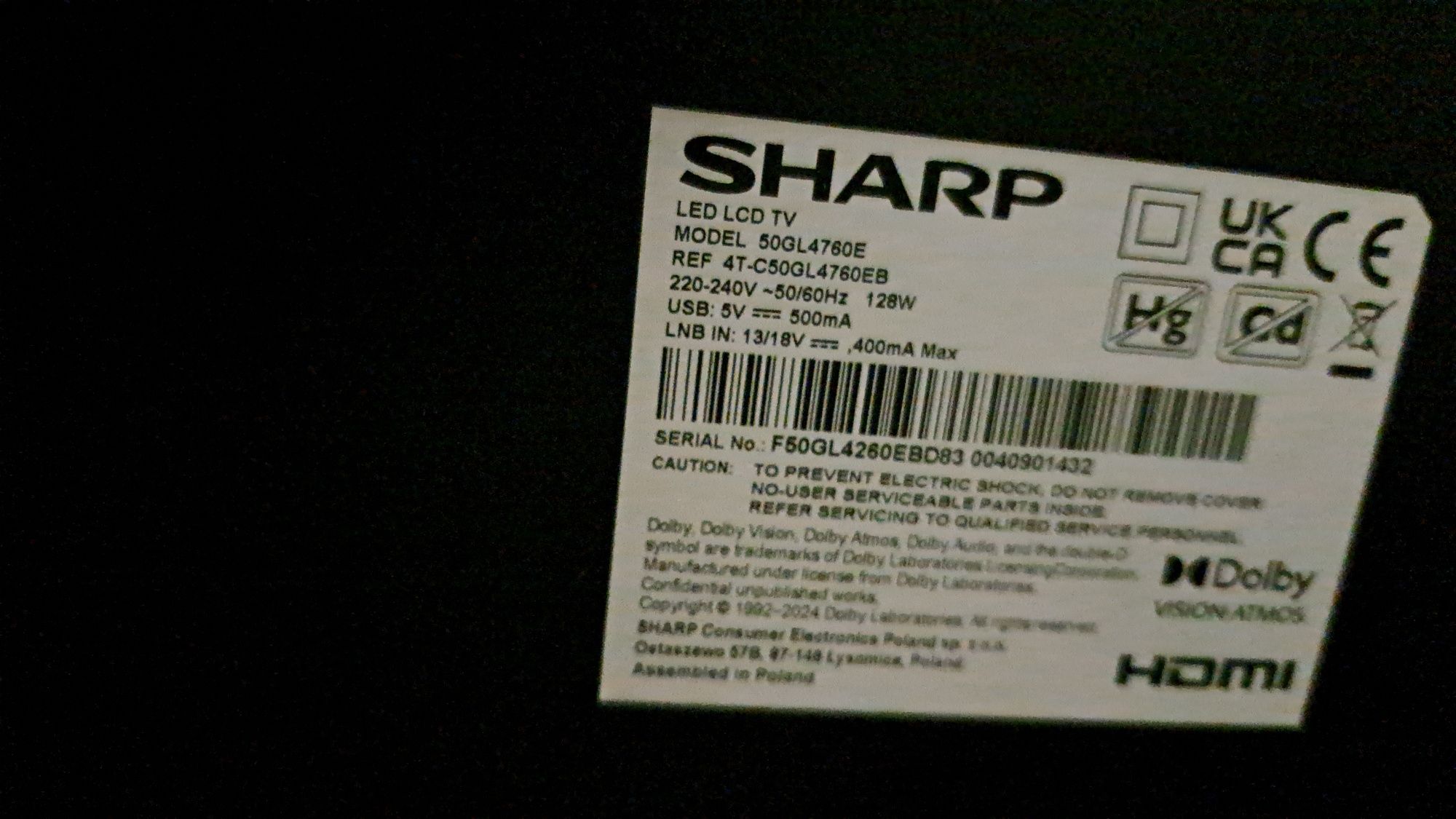 Sprzedam telewizor 50 cal sharp