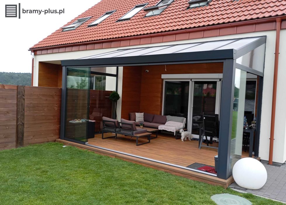 Zadaszenie tarasu 4x4 aluminiowe z montażem poliwęglan mleczny pergola