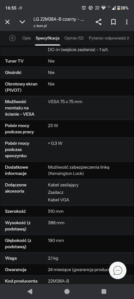 Monitor LCD LG 21,5'