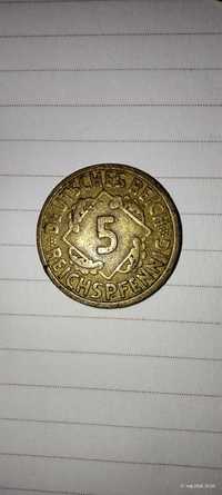 Moneta monety 5 oraz 10 pfennig, rentenpfennig, Niemcy, Reich,