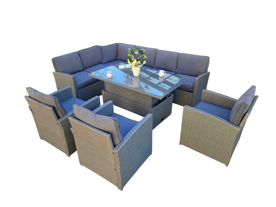 Narożnik z technorattanu zestaw mebli ogrodowych 9 osób ratan komplet