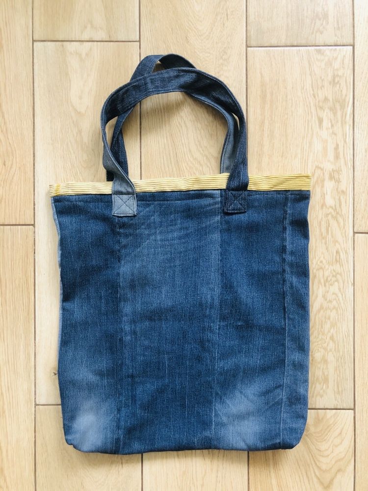 Jeansowa ręcznie szyta torba shopperka