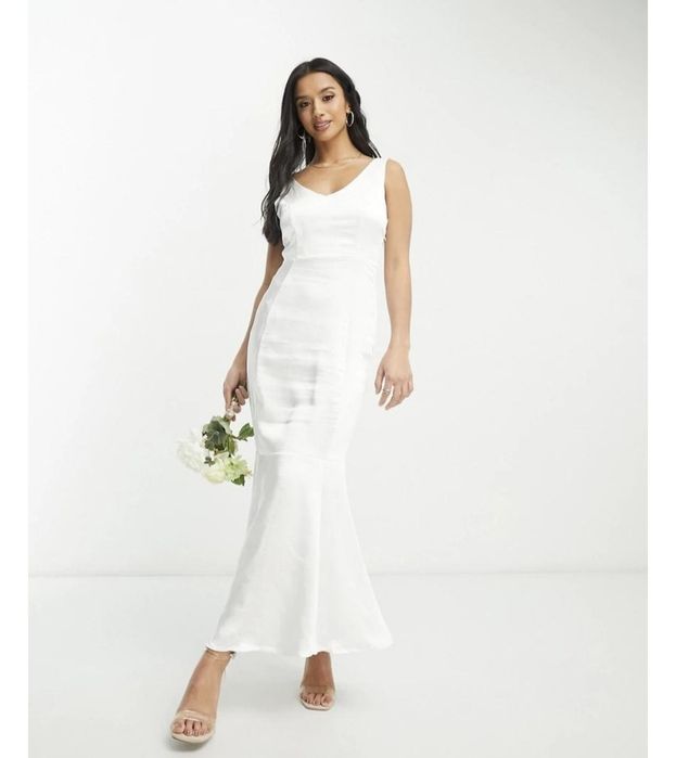 OKAZJA długa biała sukienka satynowa ślubna wieczorowa maxi 40 l 42 xl