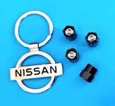 ** NOWY Breloczek NISSAN + Nakrętki na wentyle czarne komplet tuning