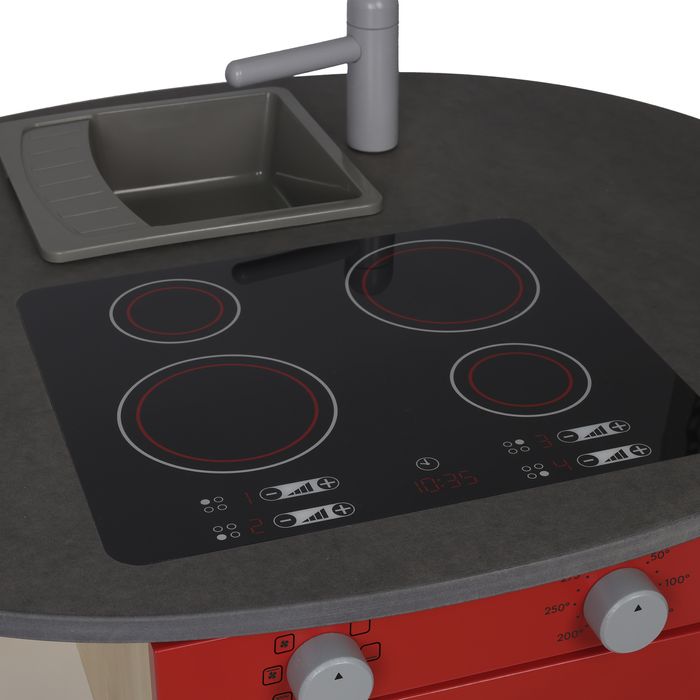 Drewniana wyspa kuchenna czerwona meble dla dzieci kuchnia Micki,