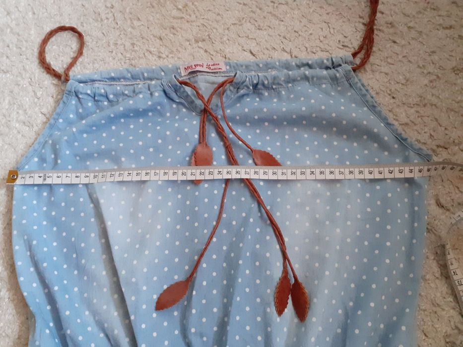 Kombinezon letni błękitny kropki rzemyki S/M