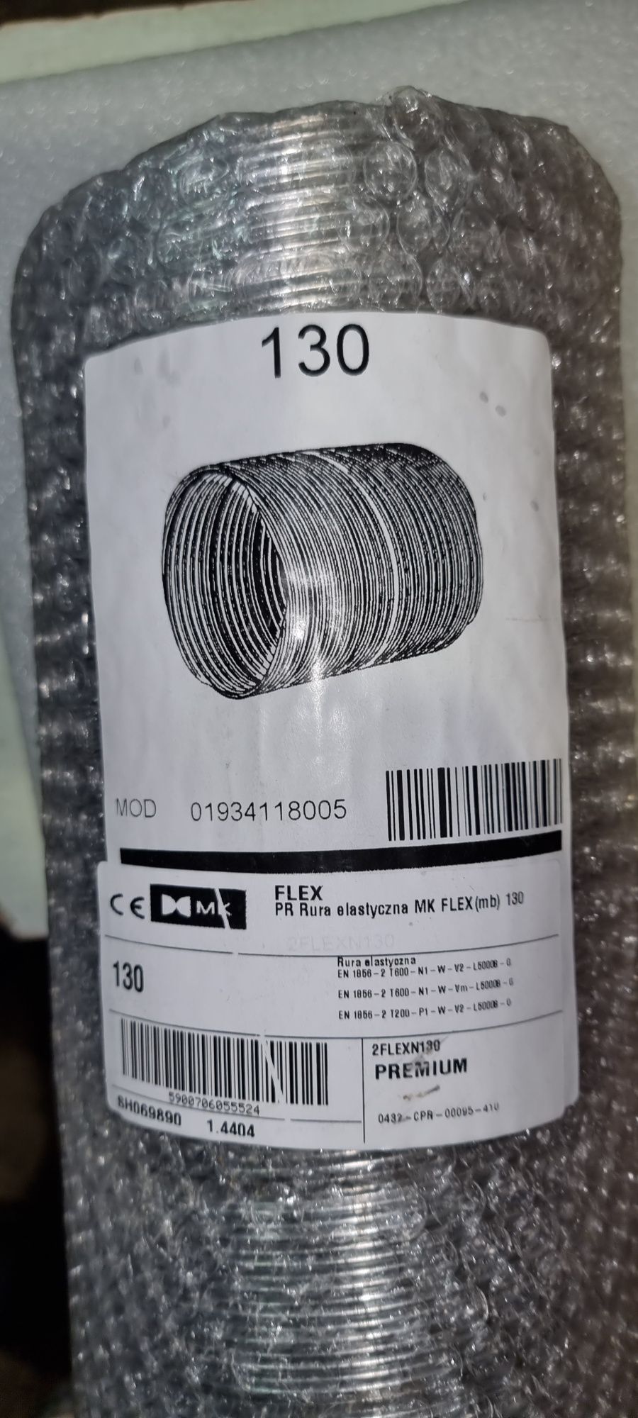 Rura elastyczna stalowa fi 130mm  do piecyka gazowego 60 cm