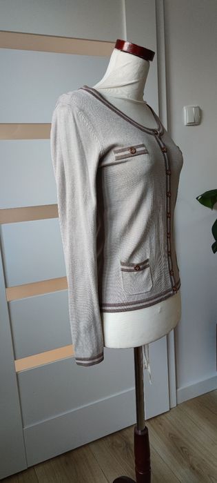 Beżowy kardigan złote guziki vintage w stylu Chanel S/M cardigan