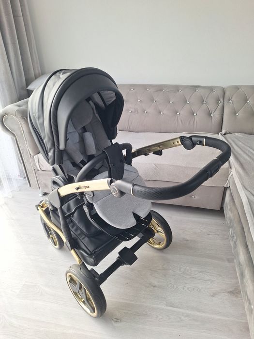 Wozek 3w1 4w1 Junama diamond fluo line  V2 czarny czarno zloty ekoskór