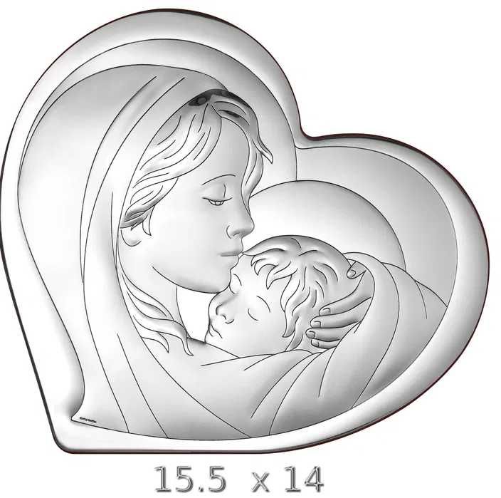 Obrazek srebrny Madonna z dzieciątkiem 15,5 x14cm