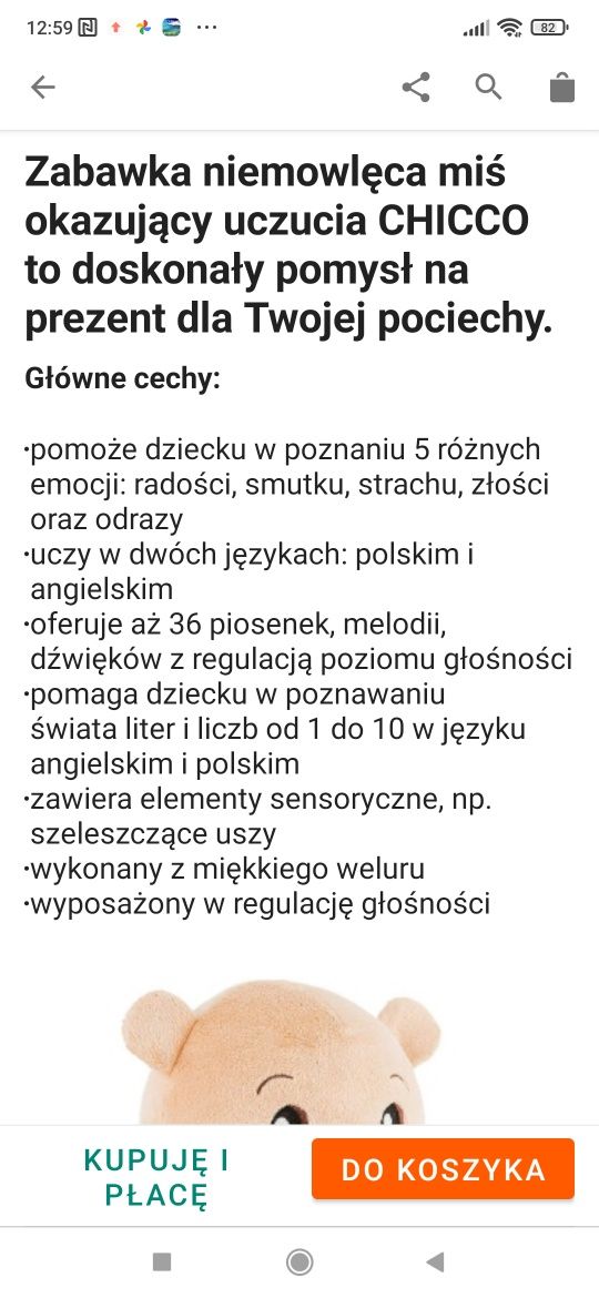 Chicco, Teddy, Miś okazujący uczucia, zabawka edukacyjna, dwujęzyczna,