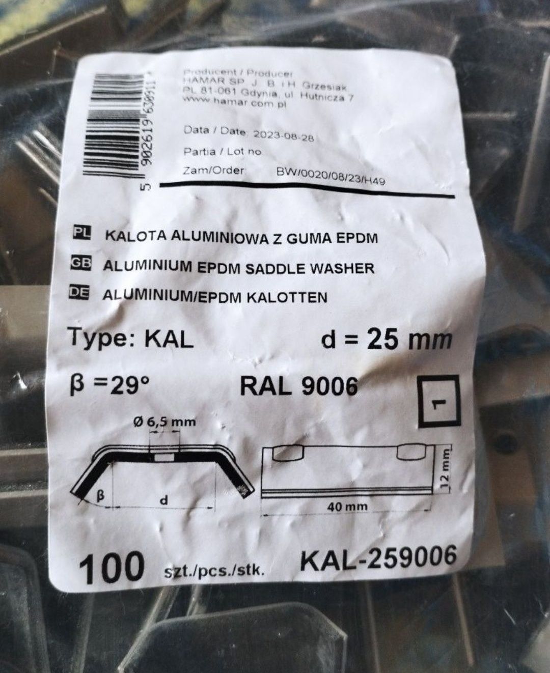 Kaloty aluminiowe z gumą RAL 9006