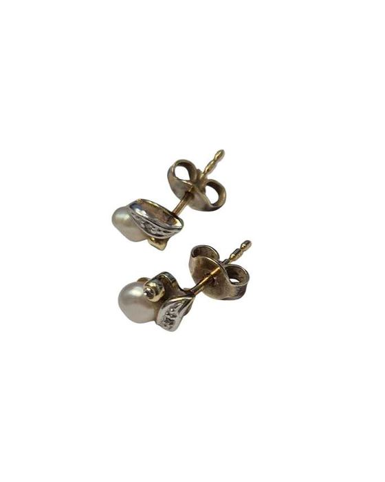 Złote kolczyki z perłami i diamentami - 585 / 1,32g / 9mm Certyfikat