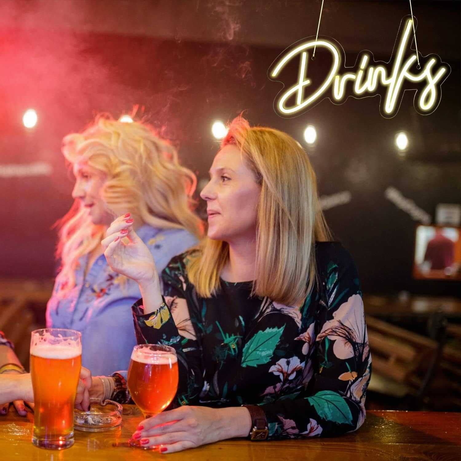 Neon LED Dekoracyjny DRINKY Ciepły biały 40x25 cm USB