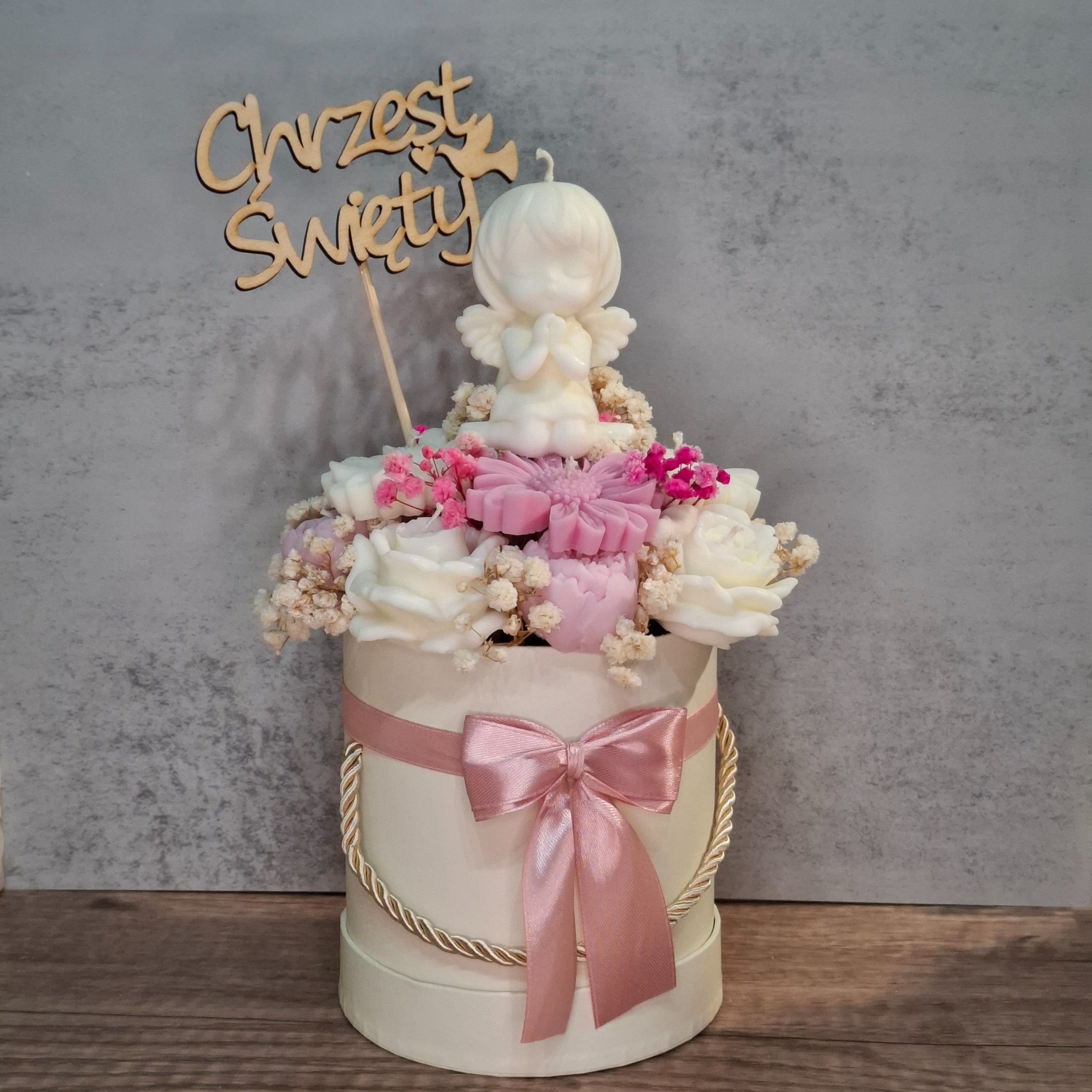 Flower Box Świece Sojowe Wieczny Bukiet Kwiaty Prezent Chrzest Dziecko