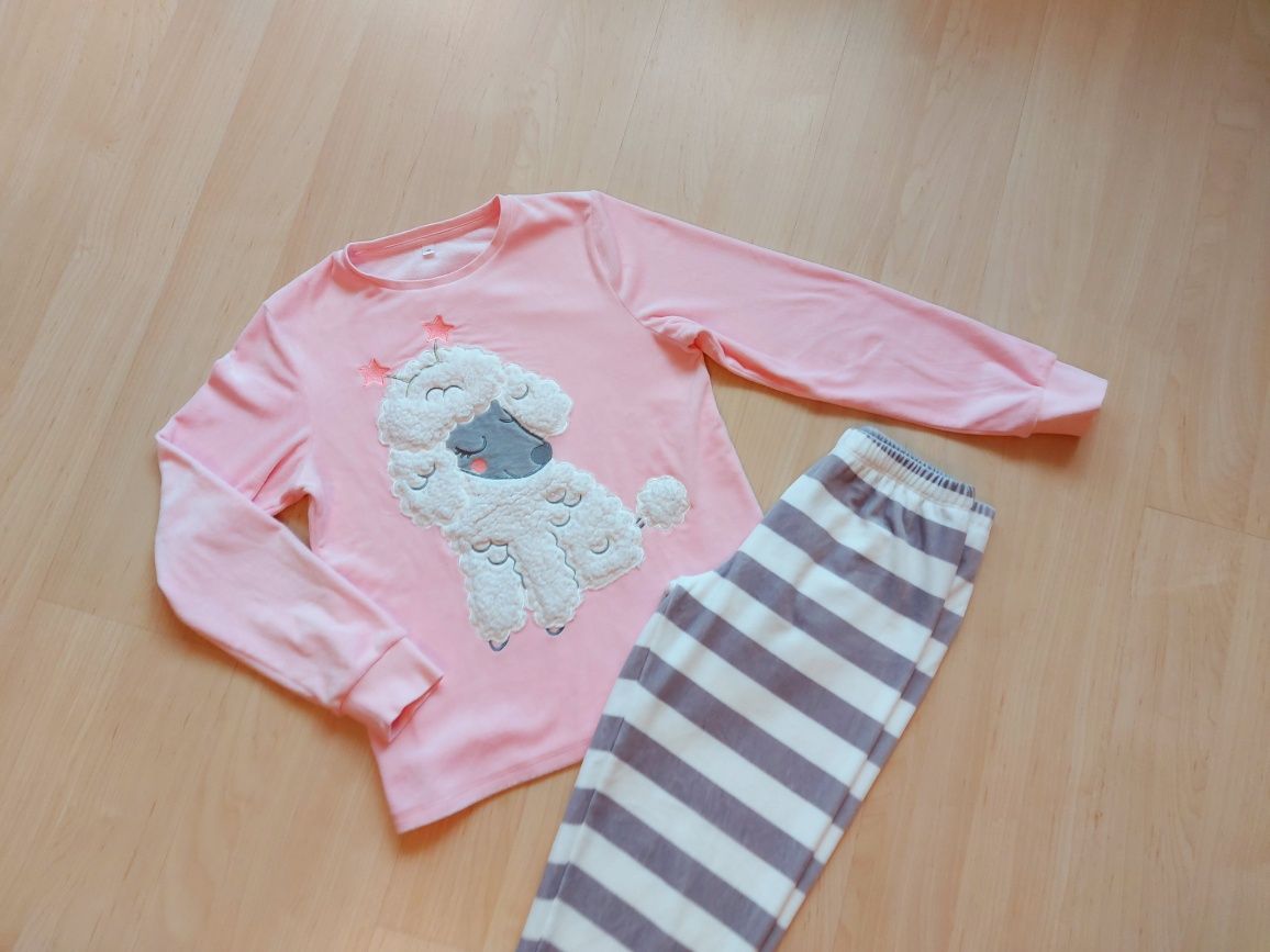 Piżama dla dziewczynki, C&A r. 158, 11-12 lat, owieczka, różowa