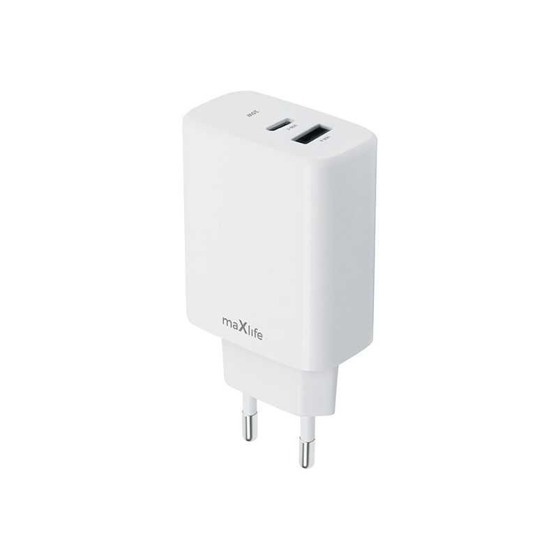 Maxlife ładowarka sieciowa PD QC MXTC-10-20AC 1xUSB-C 1x USB 20W biała