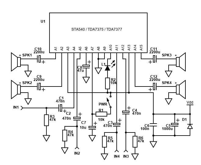 STA540 : 4 x 13 W dual-quad power amplifier      (NOVO)