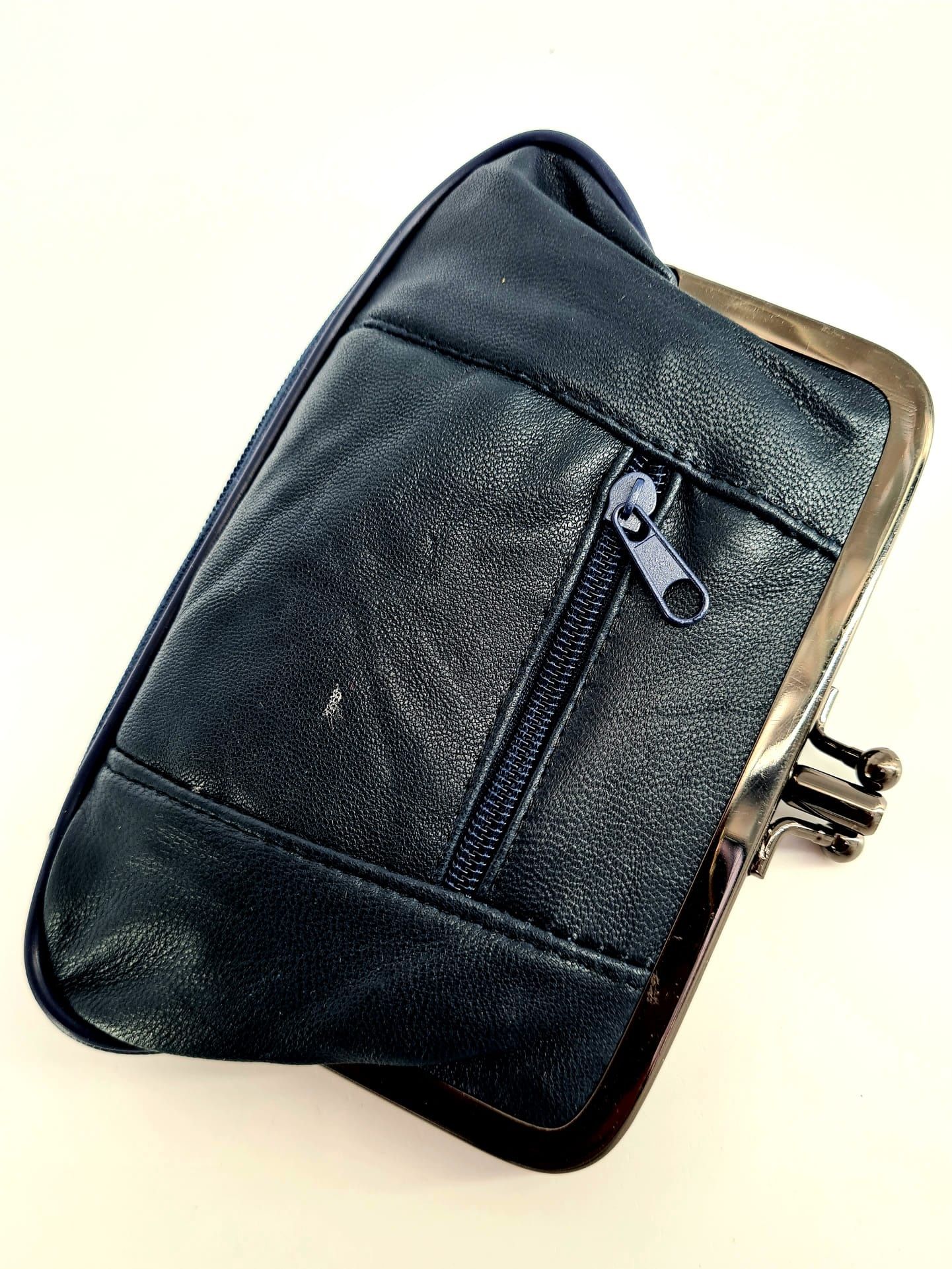 Nowy modny granatowy portfelik portfel skórzany