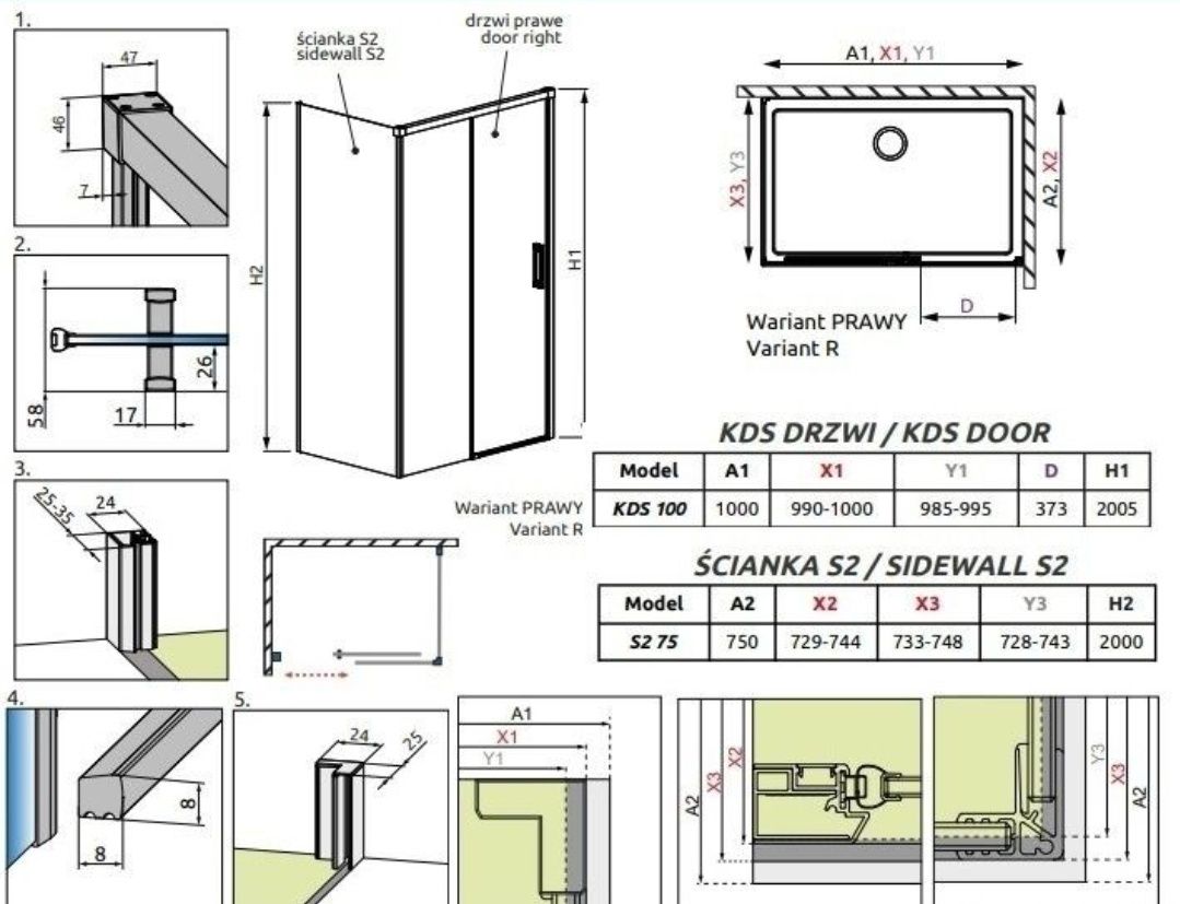 Kabina Prysznicowa Radaway Idea Black KDS 100x75 Prawa