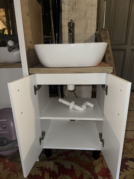 Szafka łazienkowa+ umywalka nablatowa+ bateria