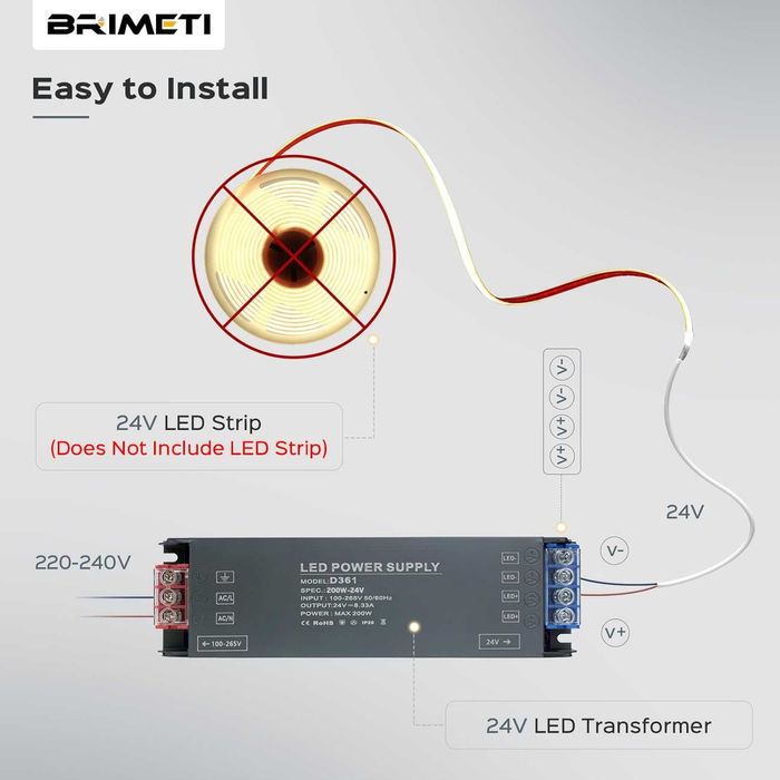 BRIMETI Transformator LED 24V 100W Zasilacza 16.6A Transformatora