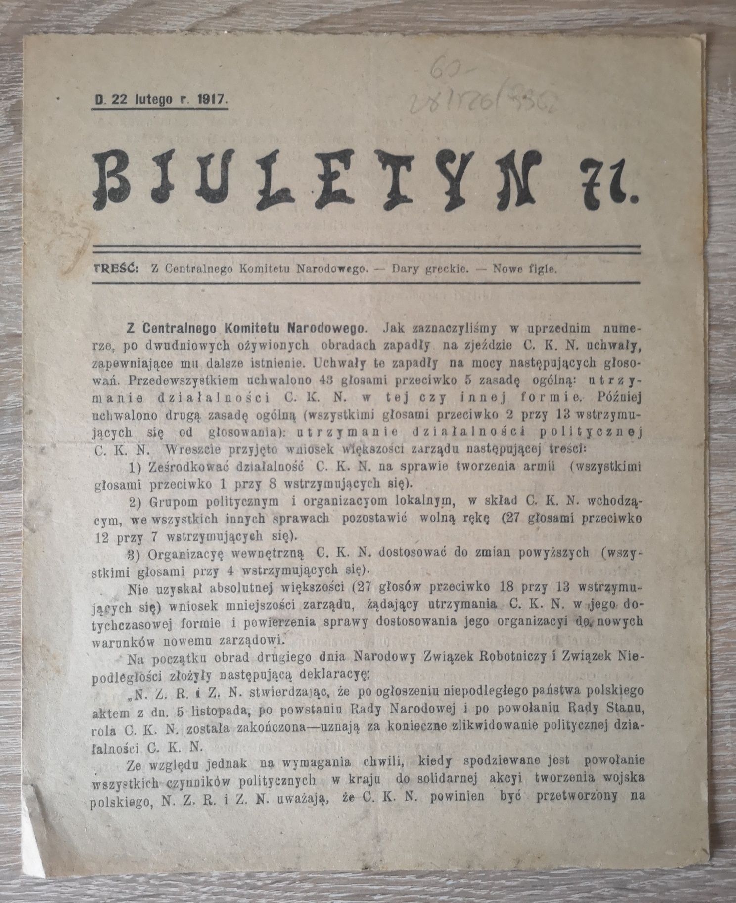 Biuletyn 1917r nr 51, 56, 71, 72.