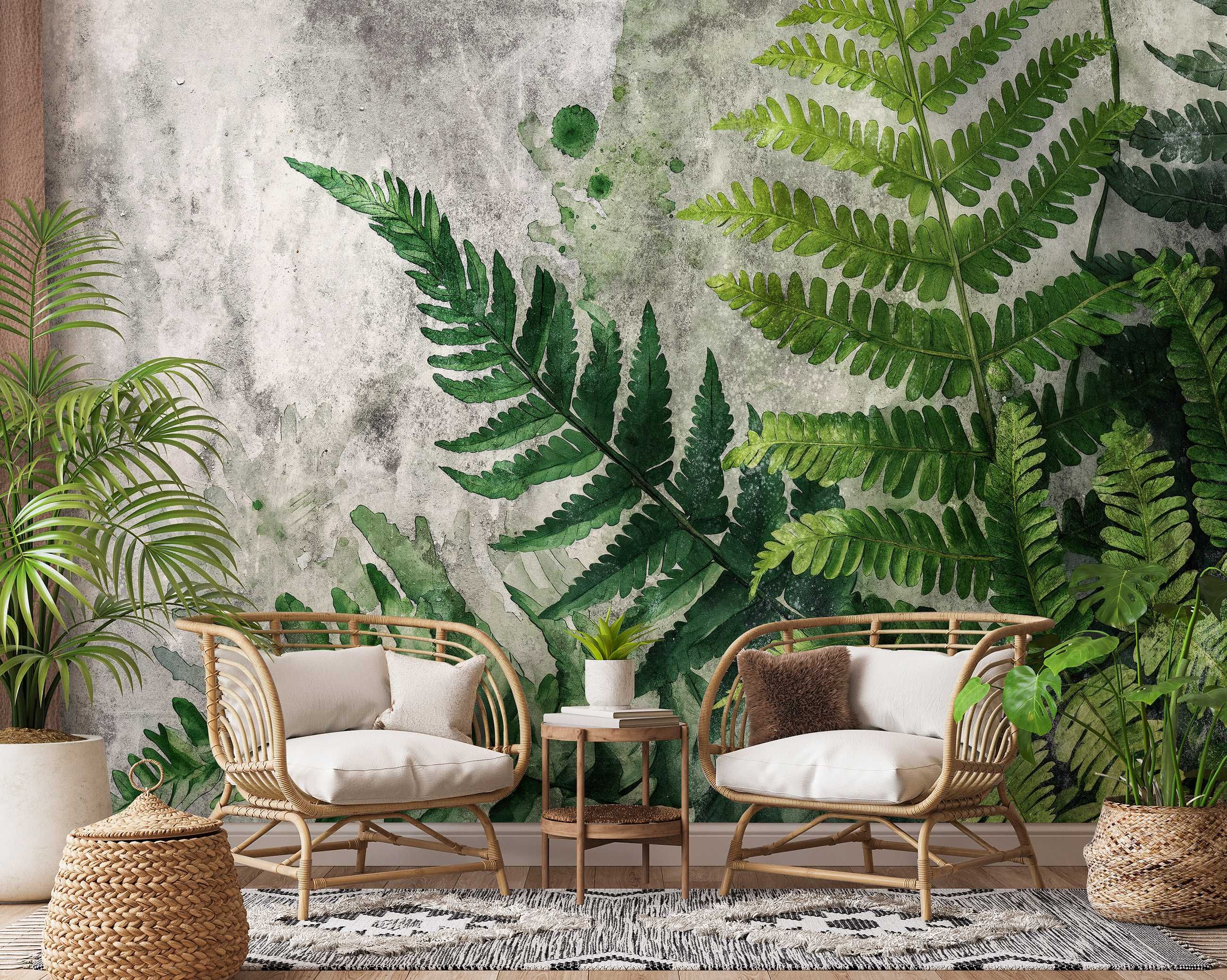 Fototapeta Natura Paproć Kwiaty Zieleń Beton 3D Twój Rozmiar + KLEJ