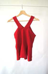 newlook czerwona burgundowa bluzka czerwony top z baskinką 34 36XS