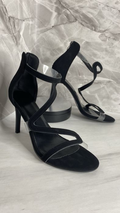 Туфлі чорні замш | прозорі | форма змія | 39 розмір | 25 см стопа