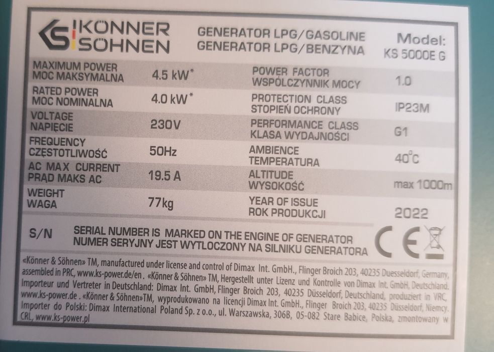 Генератор газ бензин 4 кВт  könner & söhnen ks 5000e g