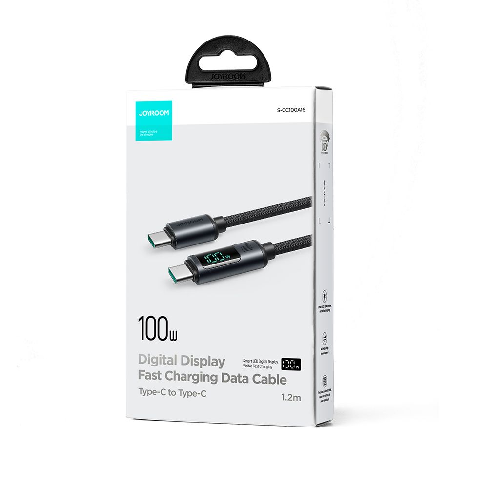kabel przewód usb-c z wyświetlaczem led 100w 1.2m czarny