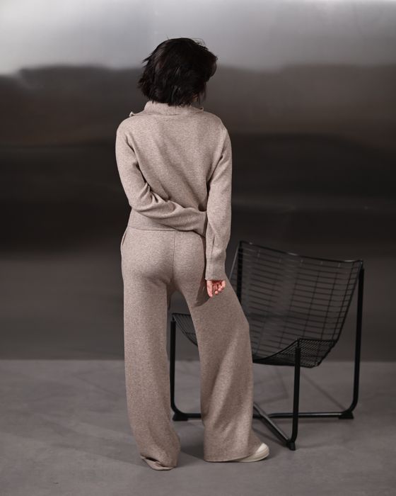 коплект вʼязаний жіночий кофта штани беж/трикотажный костюм зима