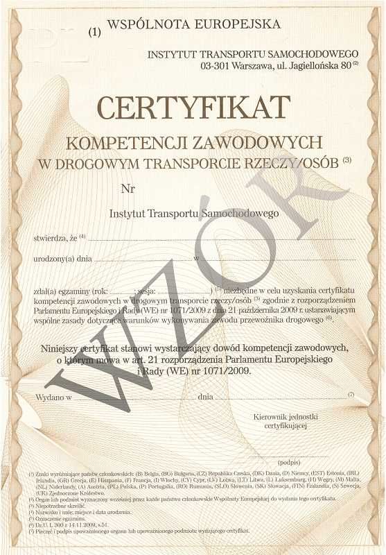 Użyczę CKZ - Certyfikat Kompetencji Zawodowych - Licencja transportowa