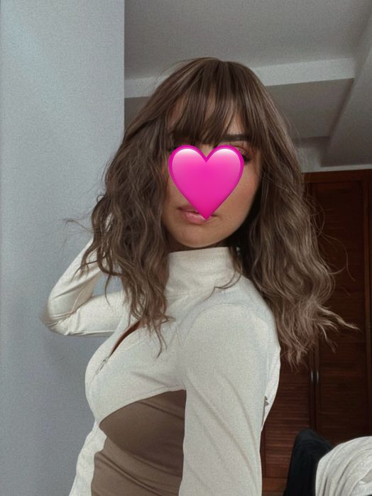 Peruka brąz fale loki grzywka falowane włosy średniej długości nowa